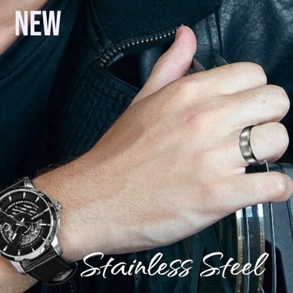 New Exclusively Fancy Mens Stainless Steel 316L Wedding Ring Jewelry Size 7 - Picture 2 of 2